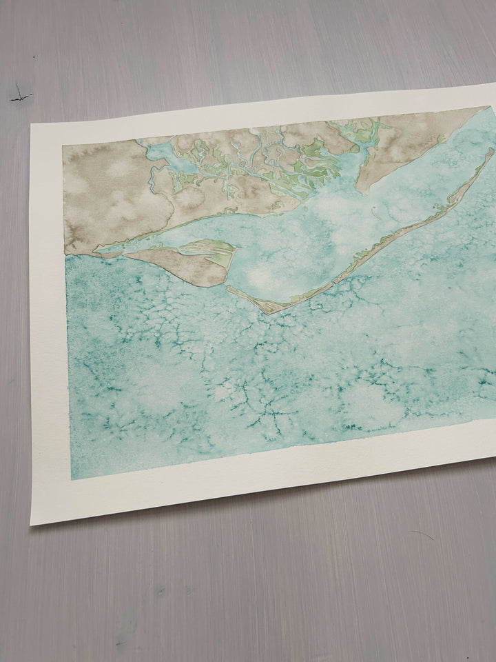 Apalachicola Original Coastal Watercolor Map