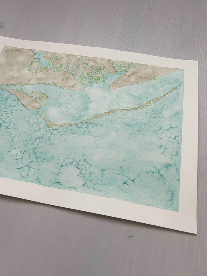 Apalachicola Original Coastal Watercolor Map