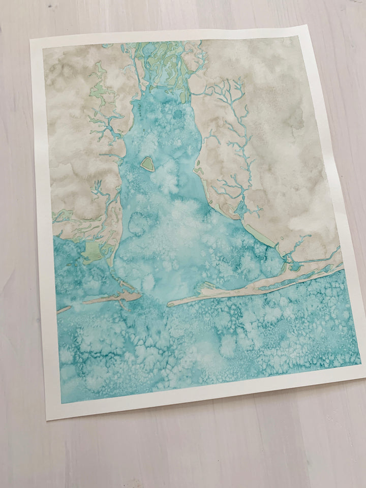 Mobile Bay, Alabama Original Coastal Watercolor Map