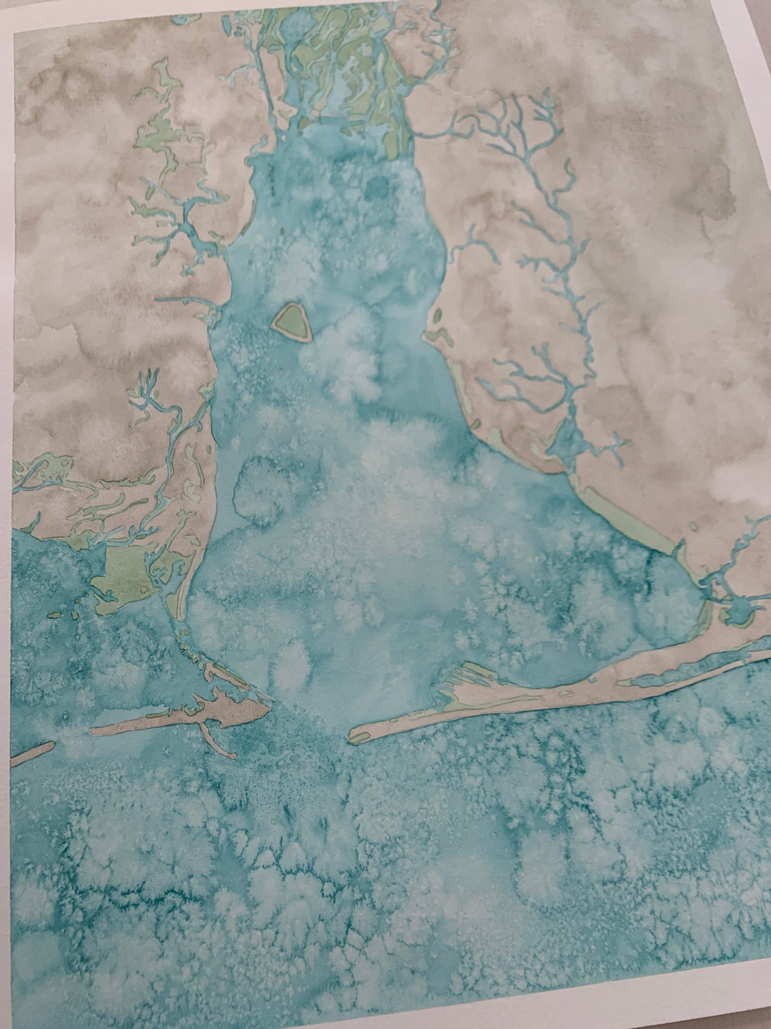 Mobile Bay, Alabama Original Coastal Watercolor Map